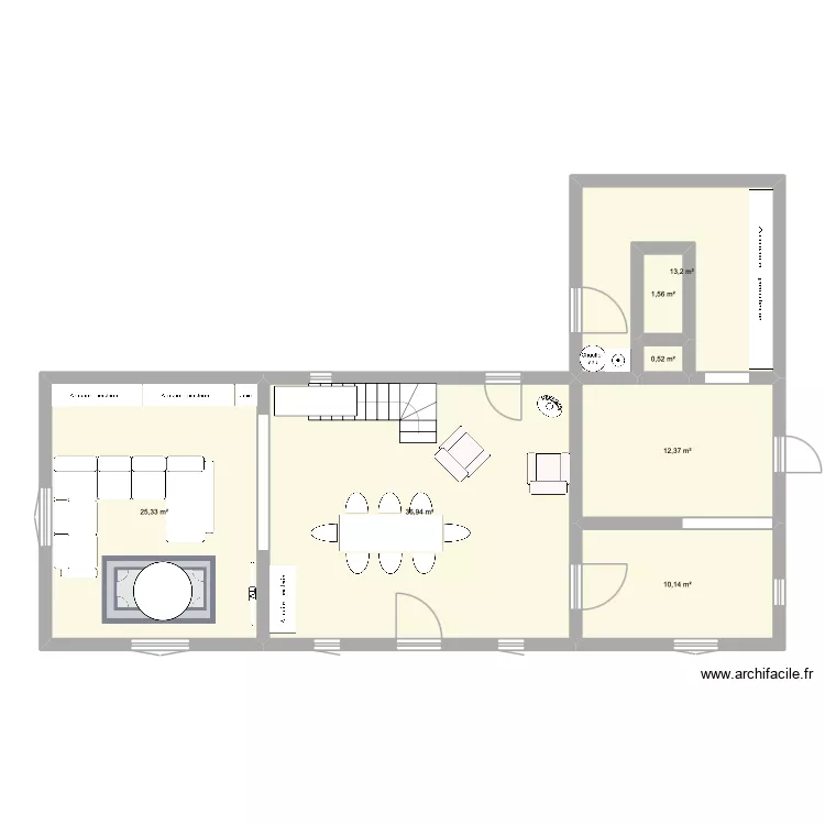 RDC. Plan de 7  et 100 m²