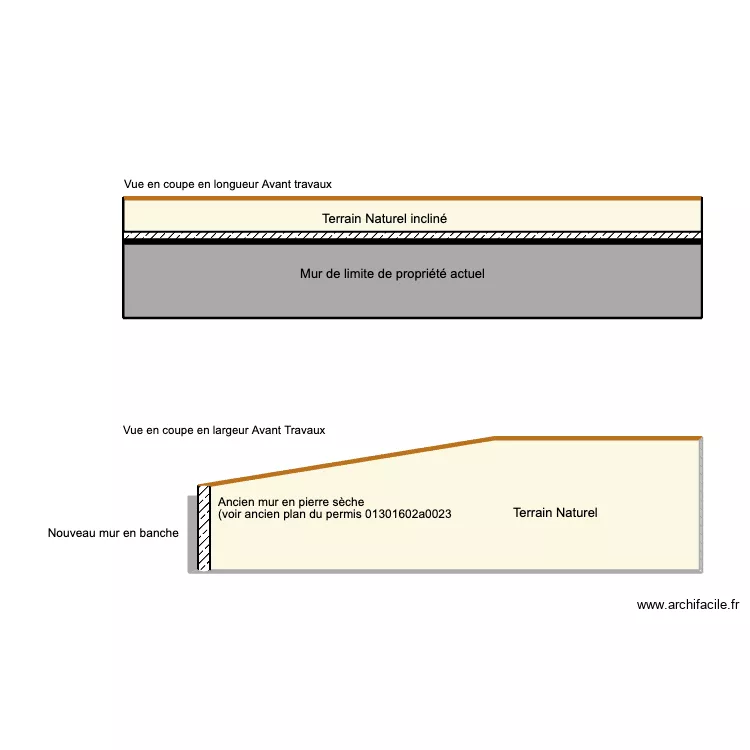Avant Piscine coupe. Plan de 
