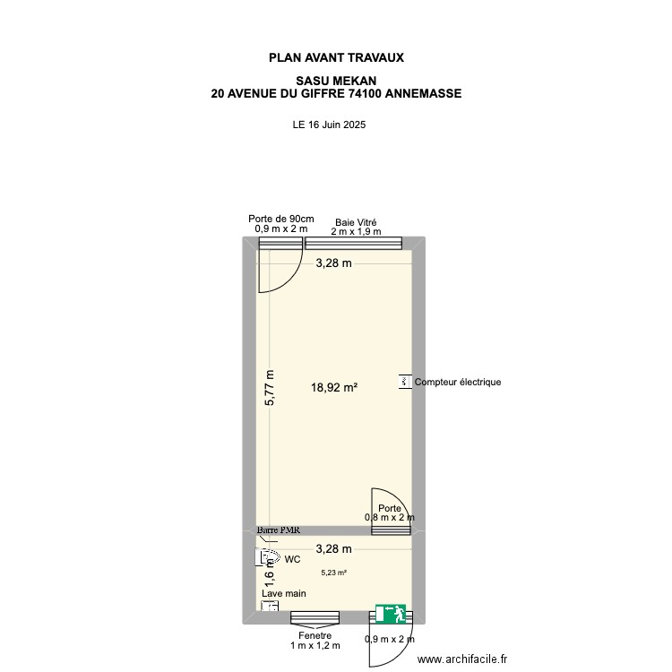 mekan AVANT TRAVAUX 1. Plan de 2 pièces et 24 m2