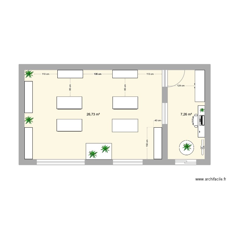 Sartre. Plan de 2 pièces et 34 m2