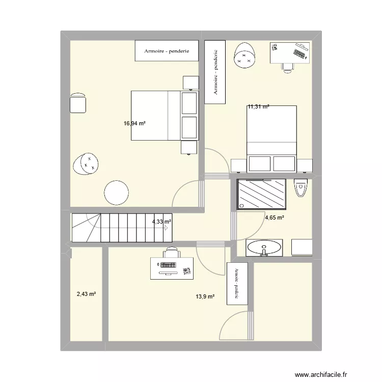 Etage. Plan de 6  et 54 m²