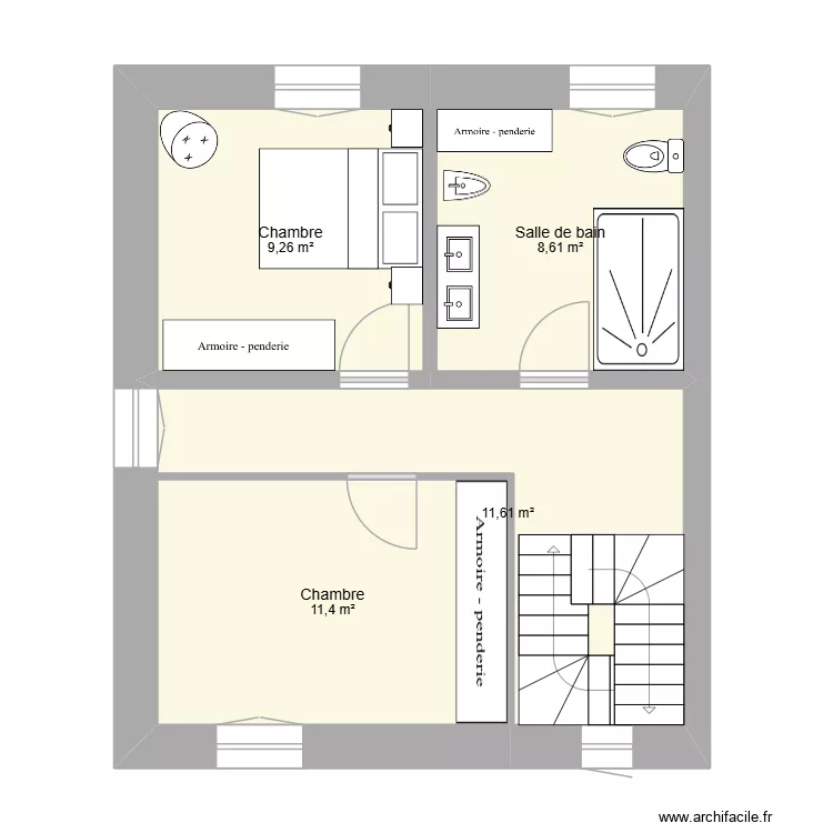 saint martin 2.solairua. Plan de 4  et 41 m²
