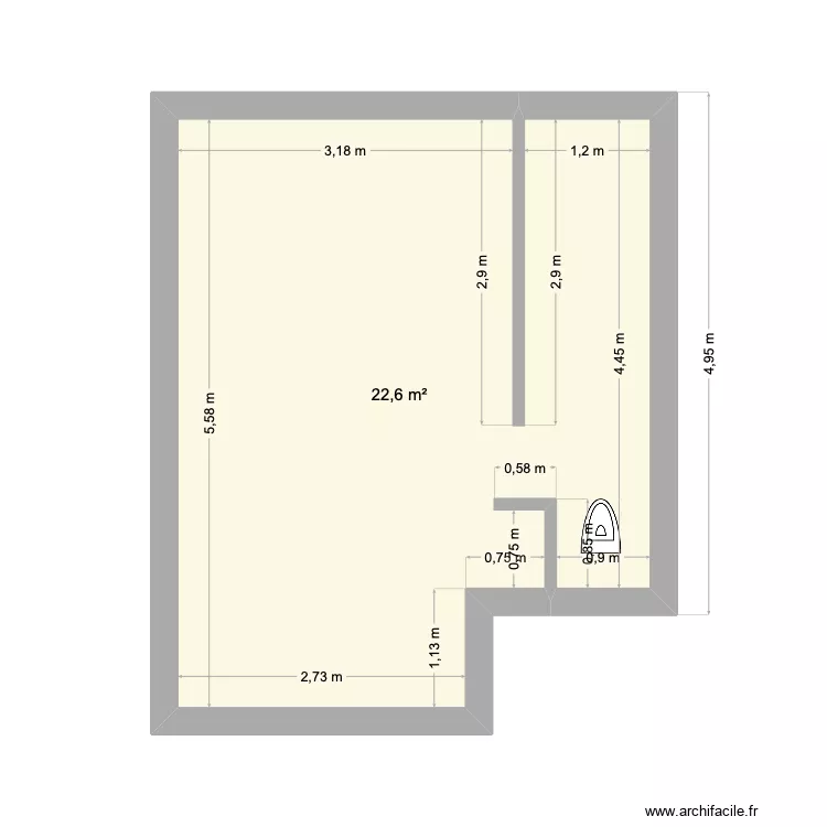 CHAMBRE OK. Plan de 1 pièce et 23 m²