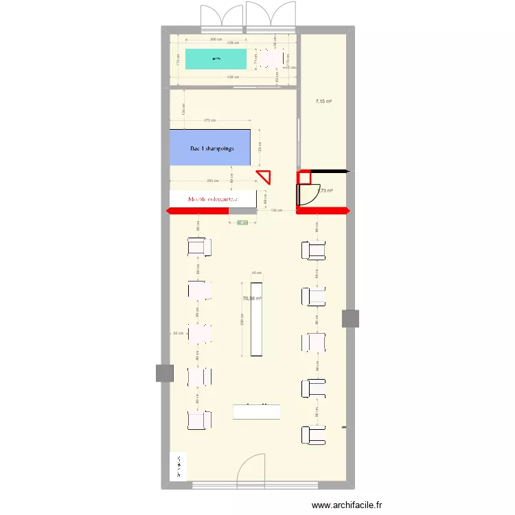 Projet Bruno Coiffeur m&agrave;j 4. Plan de 6  et 87 m²