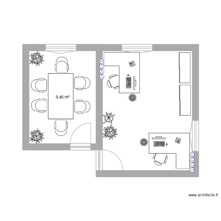 amenagement bureau lauryane. Plan de 1 pièce et 9 m2