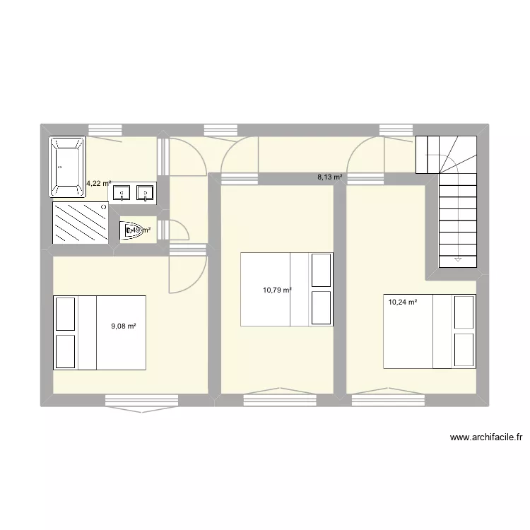 &Eacute;tage 2. Plan de 6  et 43 m²
