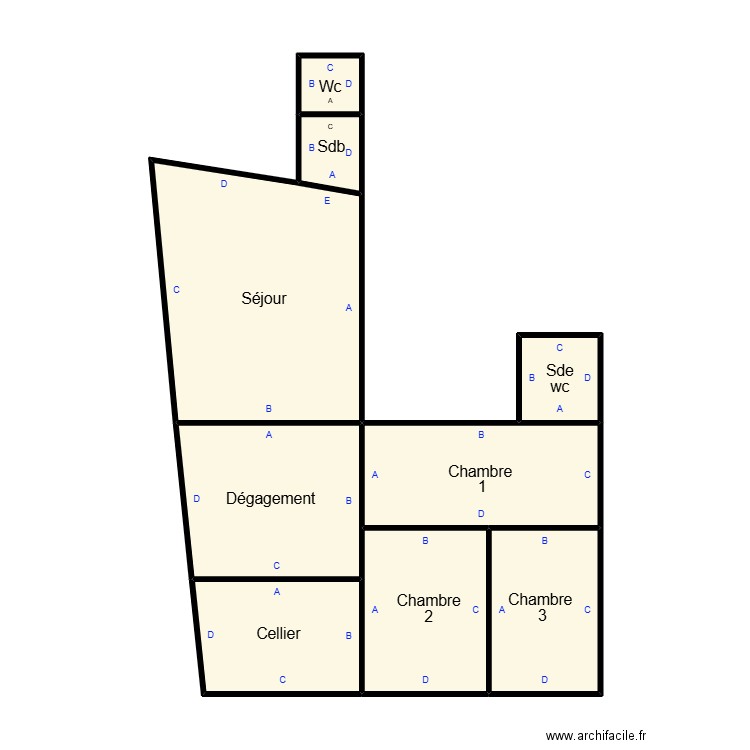 demetz l ile d yeu. Plan de 9 pièces et 54 m2