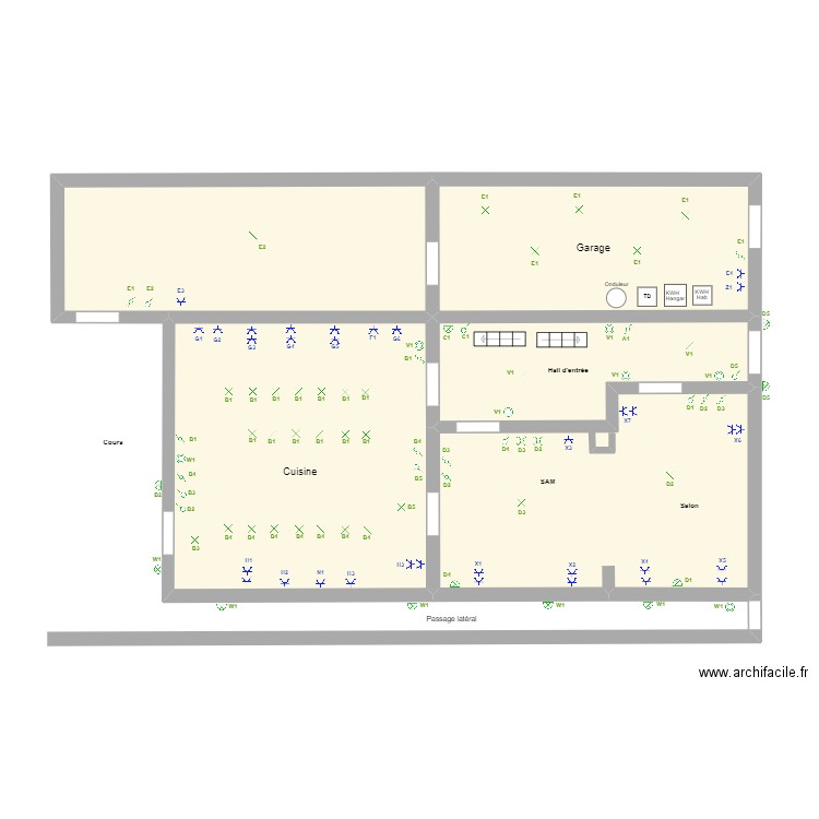 Rez de chaussée. Plan de 5 pièces et 98 m2