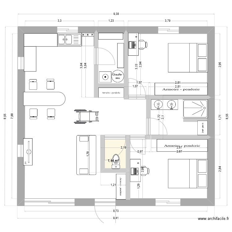 maison 75m2 gilou. Plan de 1 pièce et 1 m2