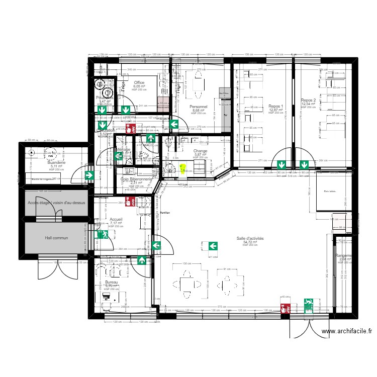 Evry - Bois Sauvage / Urba projet - Evacuation. Plan de 17 pièces et 142 m2