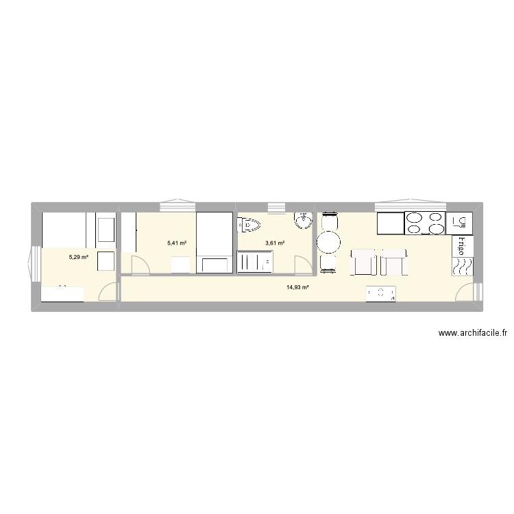 Contenaire. Plan de 4 pièces et 29 m2