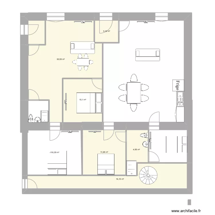rez de chaussée. Plan de 7 pièces et 91 m² rez de chaussée. Plan de 7 pièces et 91 m²