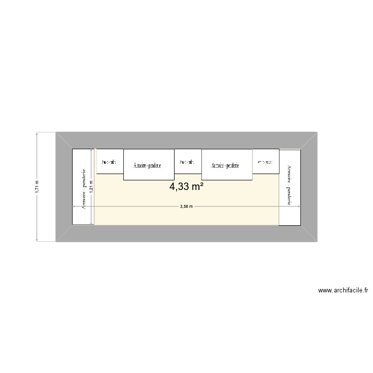 dressing. Plan de 1 pièce et 4 m2