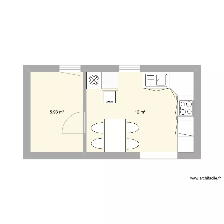 Cuisine Quentin. Plan de 2  et 18 m²