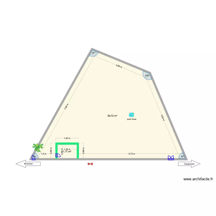 Jardin Adama. Plan de 2  et 41 m²