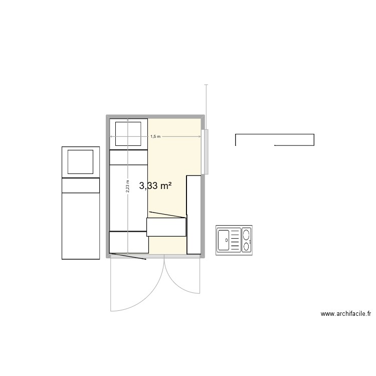 NV 200. Plan de 1 pièce et 3 m2