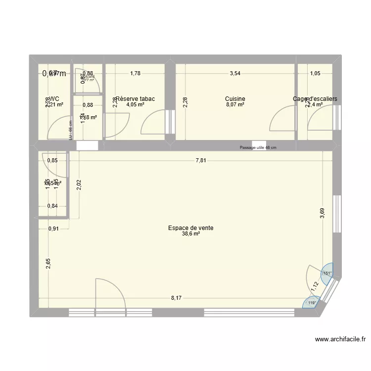au bistrot du coin 2. Plan de 8 Pièces et 59 m²