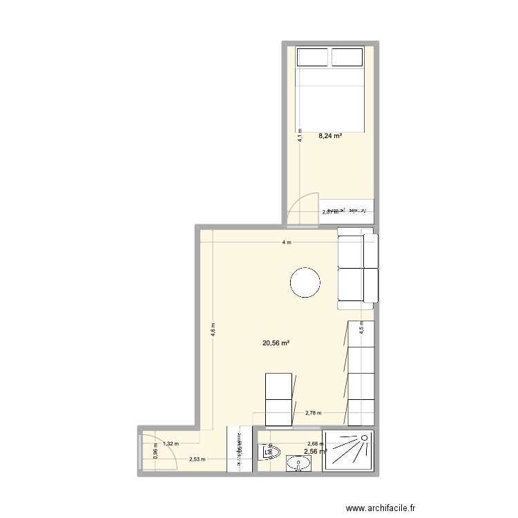 La Fourche. Plan de 3 pièces et 31 m2
