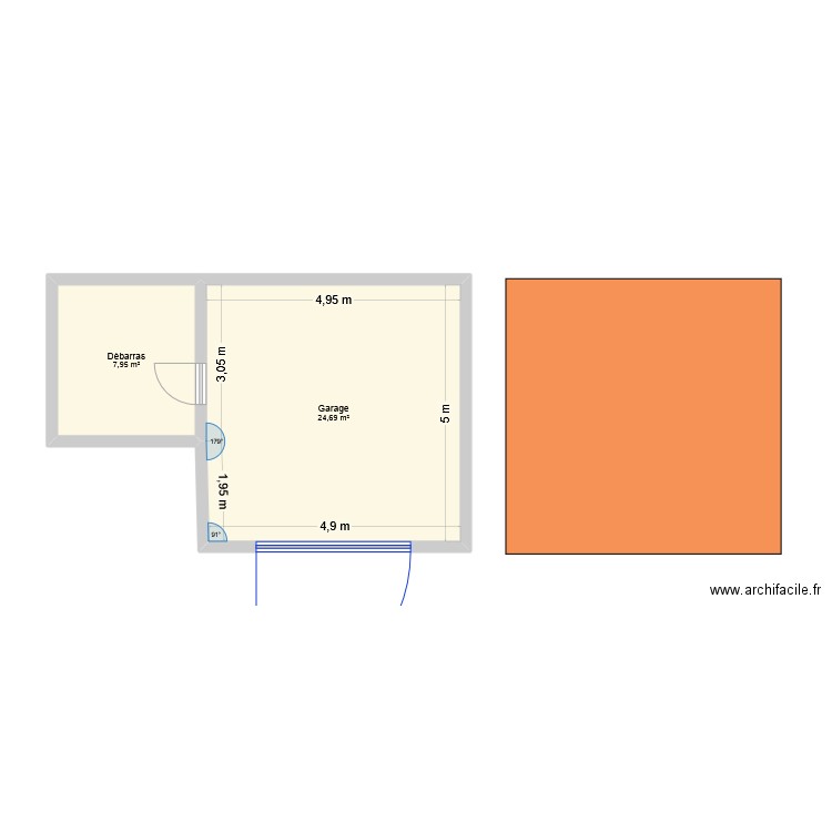 GARAGE PB. Plan de 2 pièces et 33 m2