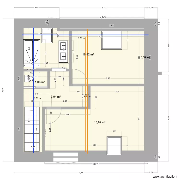 ferme bureau &eacute;tage15/01/26. Plan de 5 pièces et 41 m²