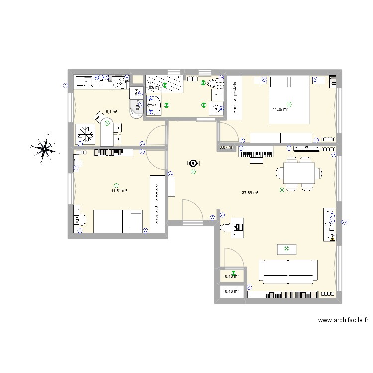Projet2. Plan de 7 pièces et 70 m2