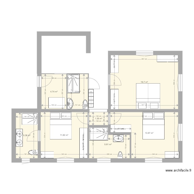 PROJET MAISON 2. Plan de 8 pièces et 67 m2