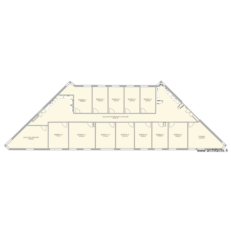 Jouy RDC 361 Bureaux avec salle de groupe et 2 salle d'attenteV1004. Plan de 16 pièces et 328 m2