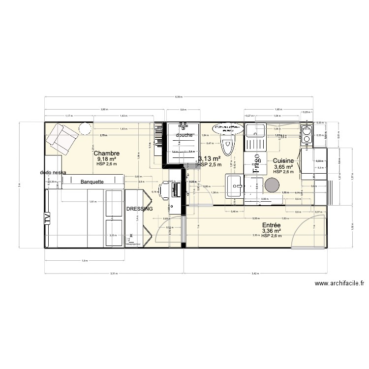 STENDHAL. Plan de 4 pièces et 19 m2