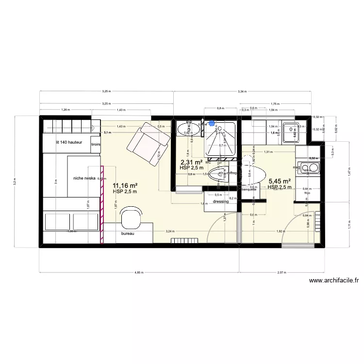 STENDHAL. Plan de 3  et 19 m²