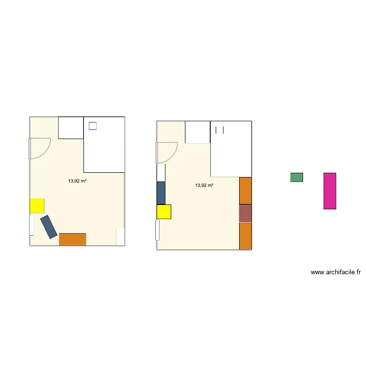 Chambre. Plan de 2  et 28 m²