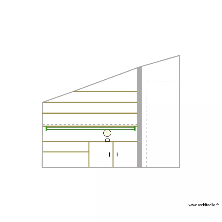 1 fen&ecirc;tre - Mur lateral bureau fauteuil parall&egrave;le fen&ecirc;tre. Plan de 7  et 6 m²