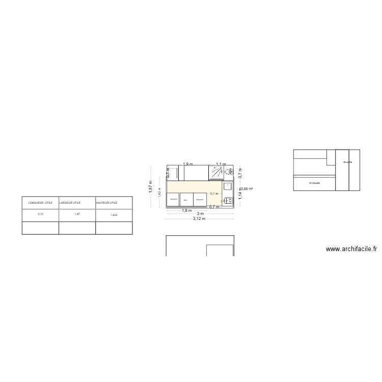 L2H2 dinette. Plan de 1 pièce et 4 m2