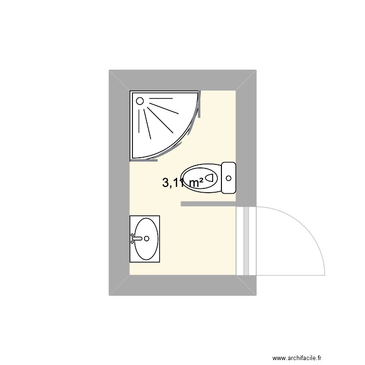 SALLE EAU LOCAL2. Plan de 1 pièce et 3 m2