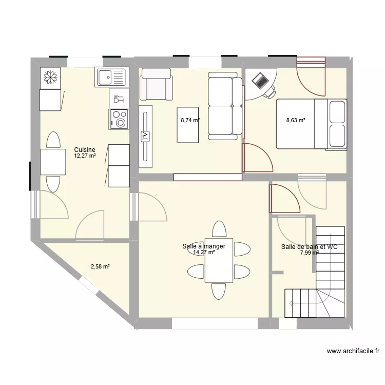 rdc san martin berri4. Plan de 6  et 54 m²