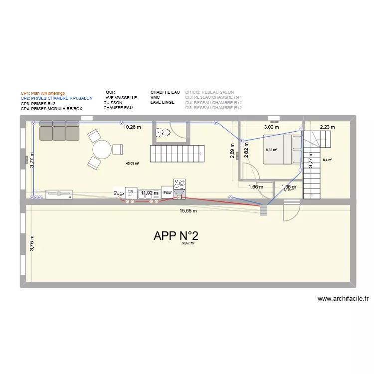 R+1 PRISES/INTERNET. Plan de 5 Pièces et 117 m² R+1 PRISES/INTERNET. Plan de 5 Pièces et 117 m²