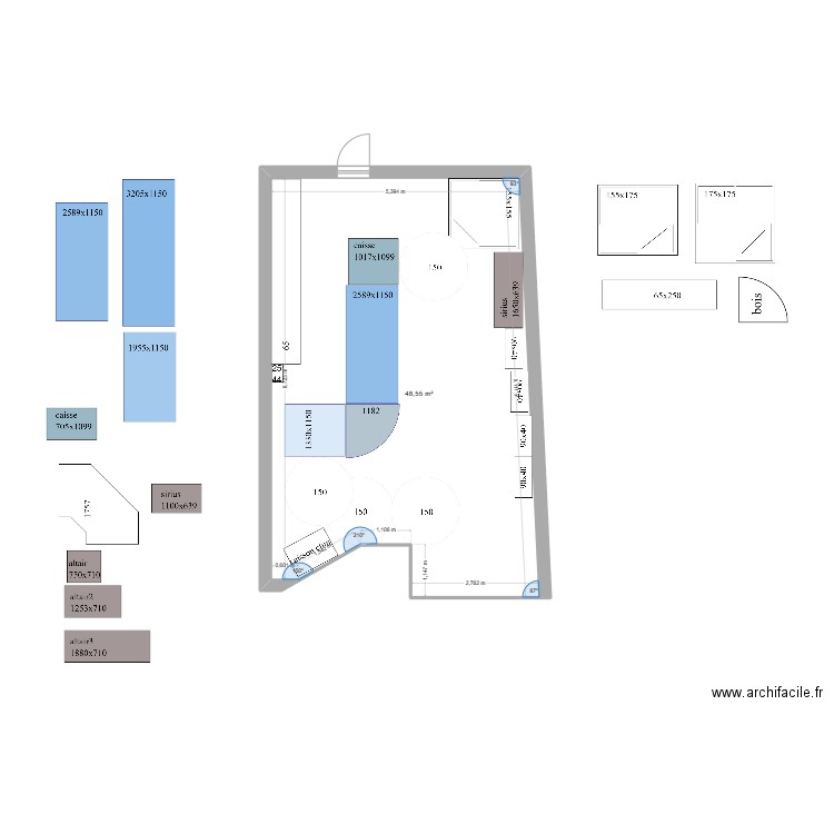 commerce. Plan de 1 pièce et 49 m2
