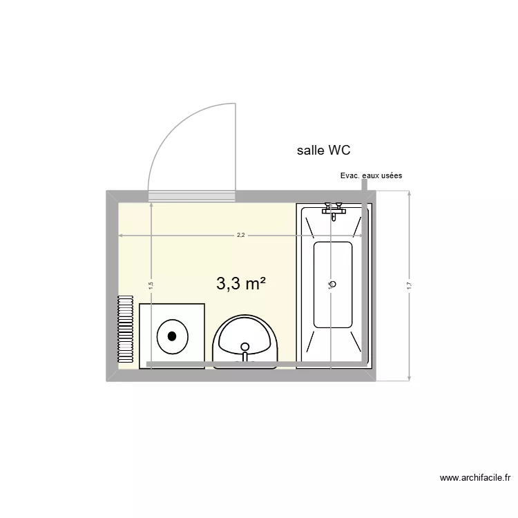 sdb actuelle. Plan de 1  et 3 m²