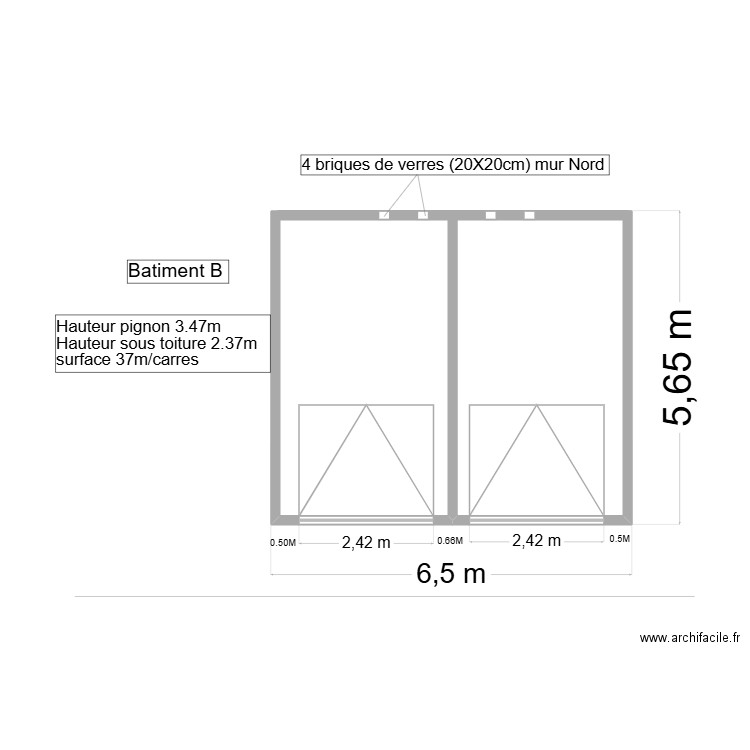 plan coter bat.B. Plan de 2 pièces et 33 m2