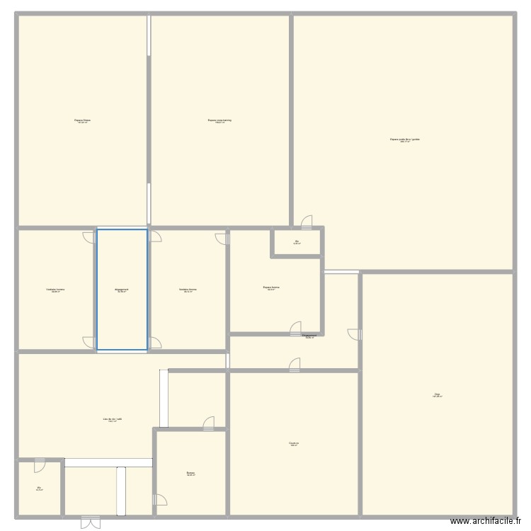 Salle de muscu. Plan de 14 pièces et 1291 m2