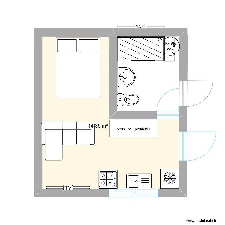studio matev. Plan de 1 pièce et 15 m2