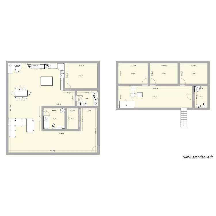 Maison 40 par 60 avec 1 piece. Plan de 
