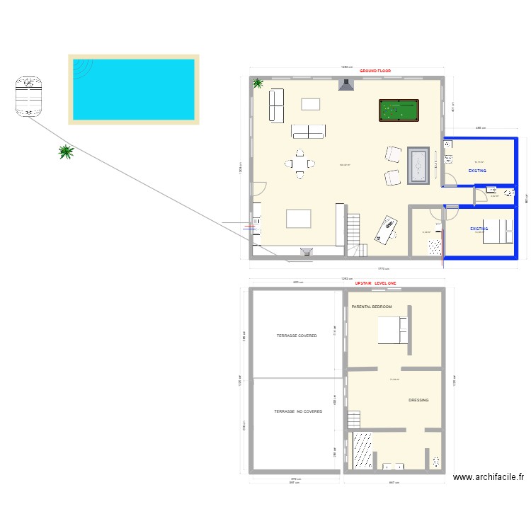 yahoue rdc 2. Plan de 4 pièces et 129 m2