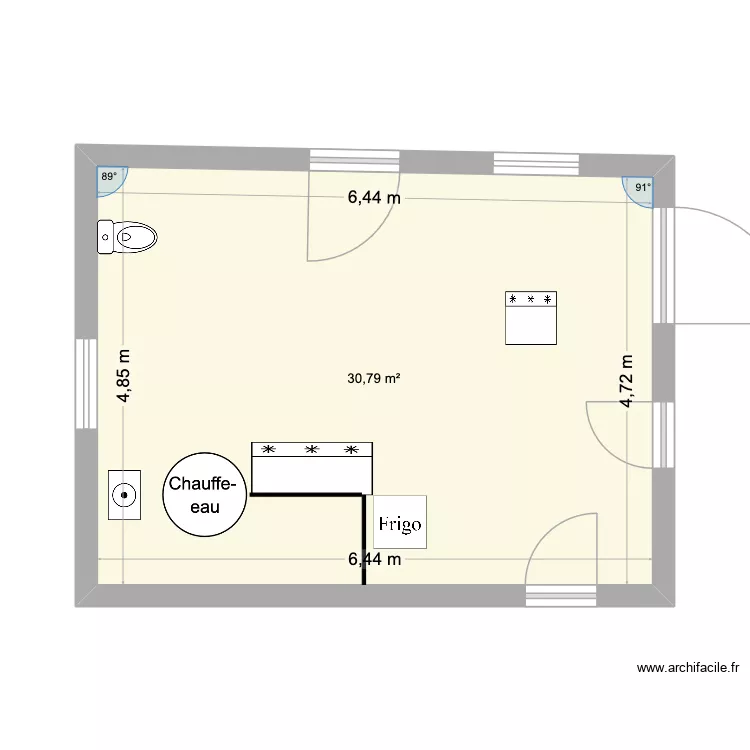 arriere cuisine. Plan de 1  et 31 m²