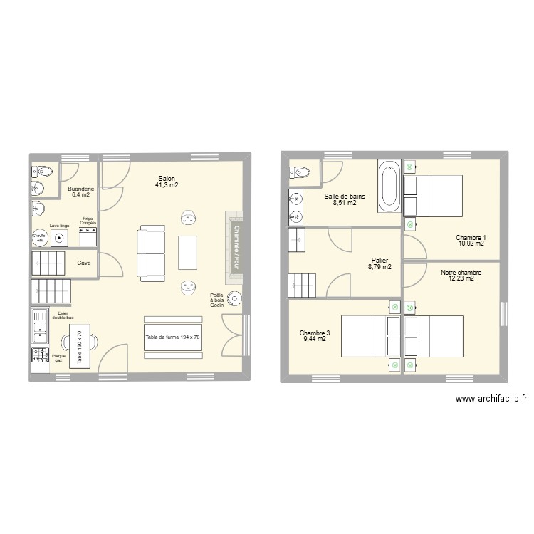 General. Plan de 5 pièces et 100 m2