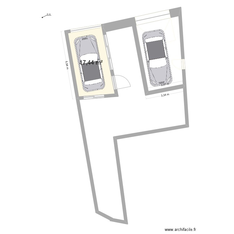 PC3 PCMI3 DPC4 DPA4 PA20 après travaux. Plan de 1 pièce et 17 m2