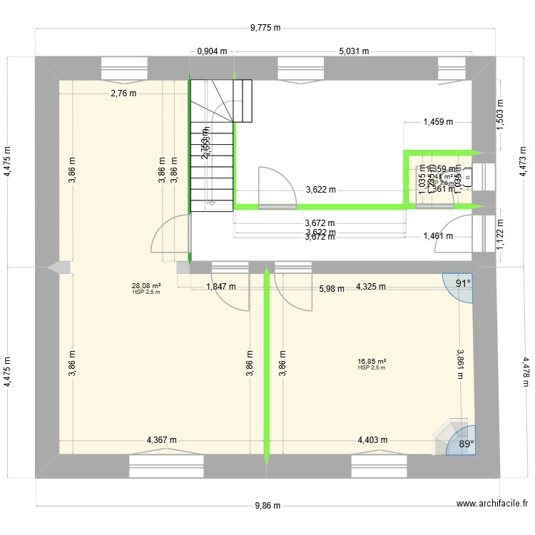 Plan maison Iness et Baptiste. Plan de 3 pièces et 46 m2