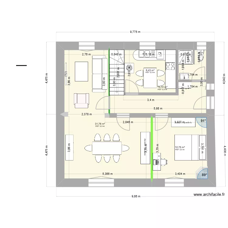 Plan maison Iness et Baptiste. Plan de 4  et 67 m²