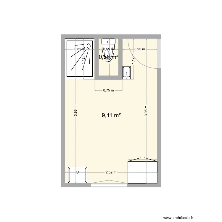 studette giner de los rios. Plan de 2 pièces et 10 m2