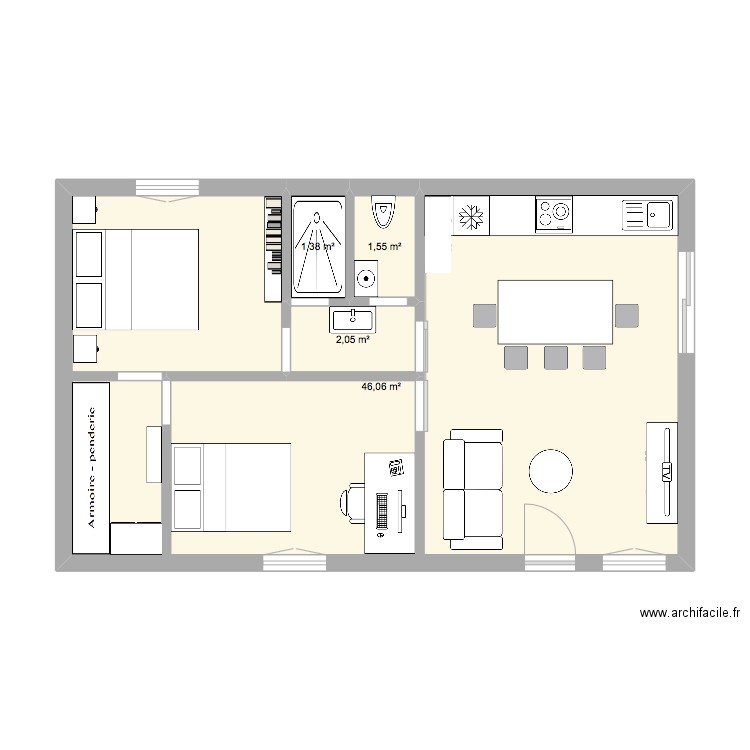 Castries. Plan de 4 pièces et 51 m2