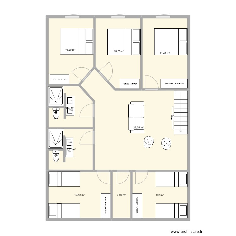 salle de jeu etage 3. Plan de 9 pièces et 96 m2